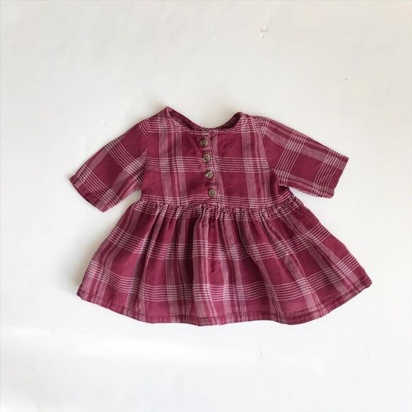Old Navy maroon plaid dress EUC 0-3 months - Picture 1 of 2